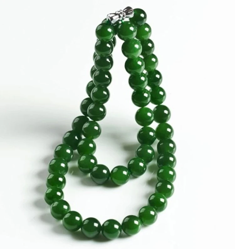 Fine Genuine Natural Green Hetian Jade Beaded Necklace Women Fashion Charms Chain Jewellery China Accessories