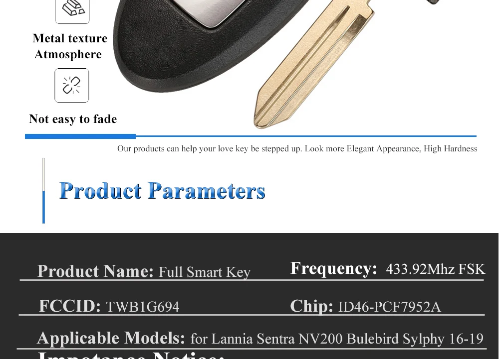 Jingyuqin TWB1G694 3BTN 433MHz ID46 Proximity Keyless Smart-Remote-Key Fob für Nissan Lannia Sentra NV200 Bulebird SYLPHY Versa – Detail 6