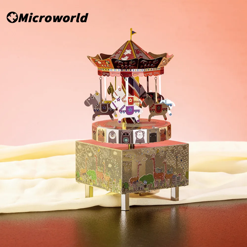 Microworld 3D Puzzle Whirligig Carousel Music Box Model DIY Desktop Decoration Jigsaw Toys Christmas Gifts For Princess Girls