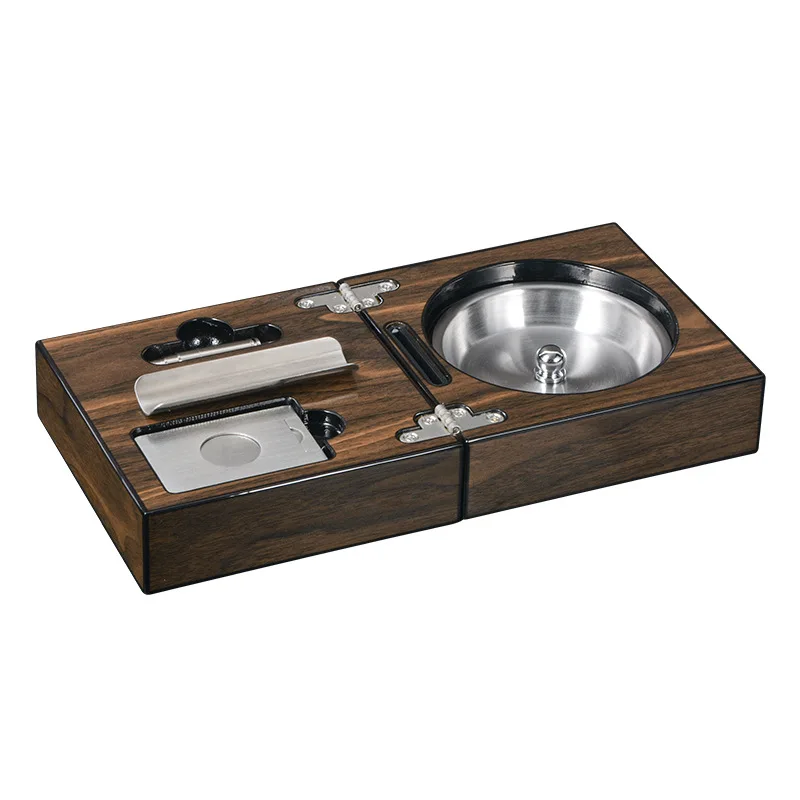 top grade wood ashtray box piano lacquer cigar holder foldable big portable tobacco cigar cutter drill cap smoking accessories