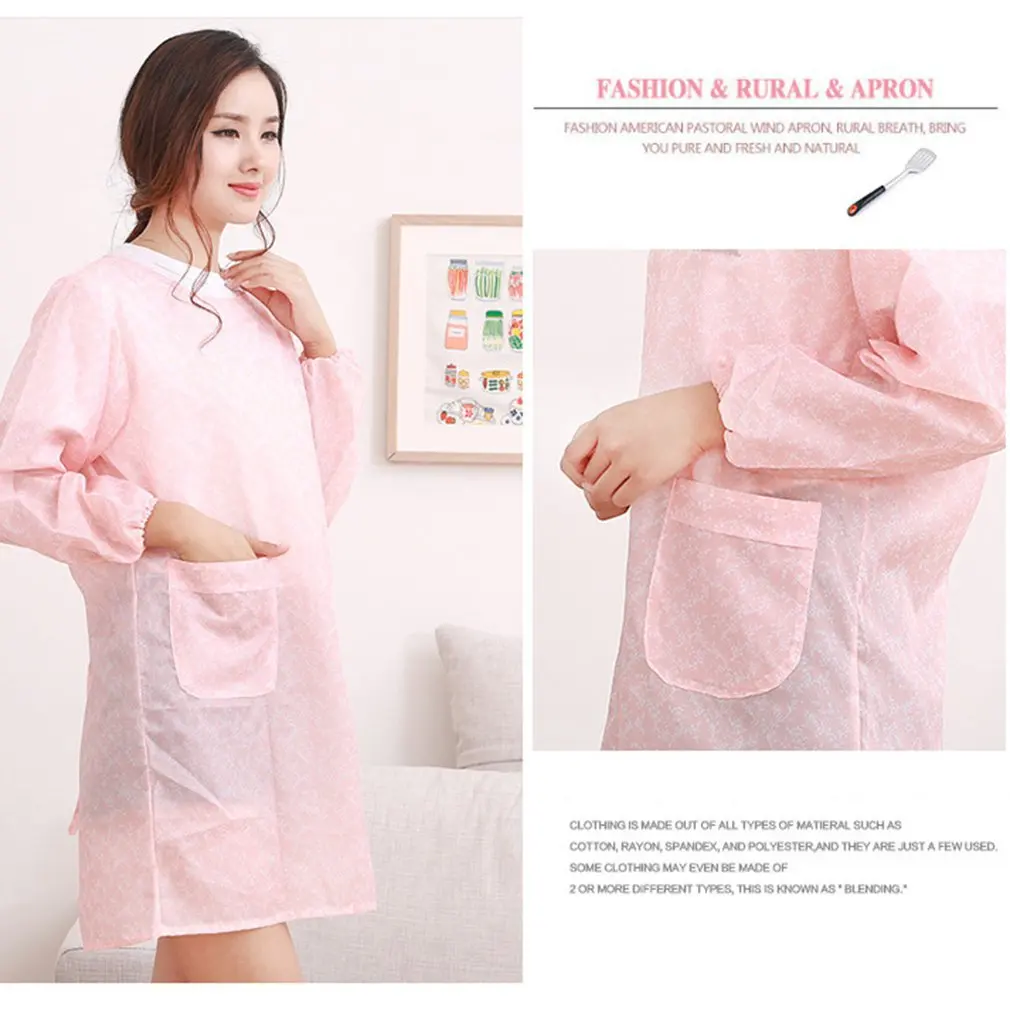 Waterproof Apron Fashion Home Kitchen Long-Sleeved Adult Smock Unisex Anti-Wear Oil Overalls