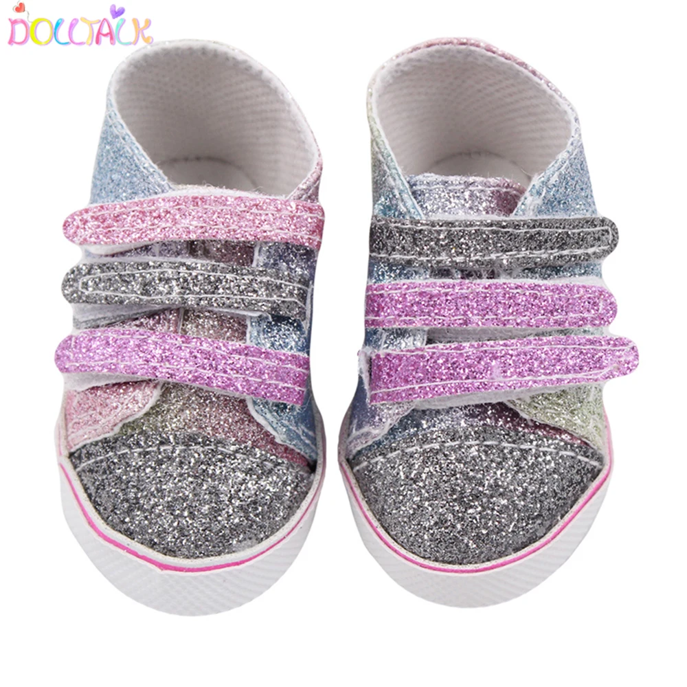 Doll Talk 8cm Babydoll Shoes Denim Sneakers For 18 Inch Dolls Fashion Baby Doll Cool Fashion Canvas Shining Sneakers Girl Dolls