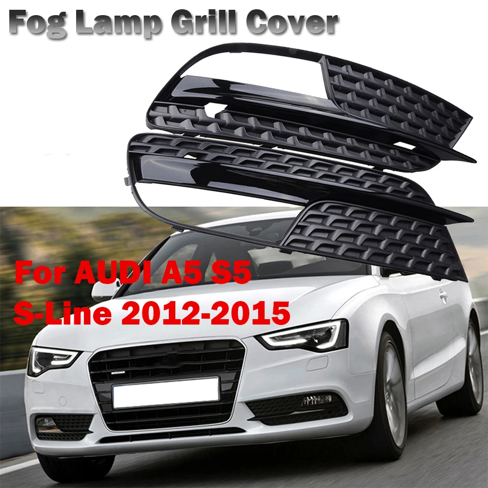 Fog Light Grill Cover Front Bumper Lamp Lower Grille Bezel Fit For AUDI A5 2012-2016 Car Accessories Black Closed Cellular Grid