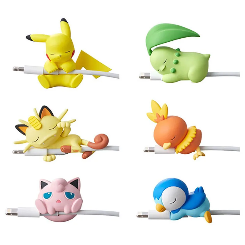 Pokemon Pikachu USB Cable Bites Figures Eevee Data Cable Protective Cover Earphone Cartoon Cute Bulbasaur Kids Toys Gift