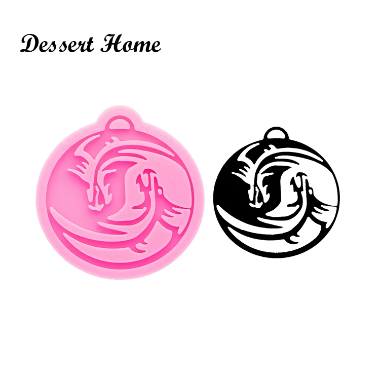 DY0615 Glossy Resin Yin-yang Dragon Keychain Mold , Silicone Molds for DIY Epoxy Jewellery Making, Silicon Clay Molds