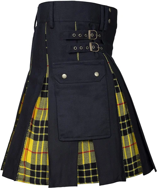 Kilt multiusos para hombre, Jeans híbridos de algodón 100%, caja moderna de tartán plisado tradicional