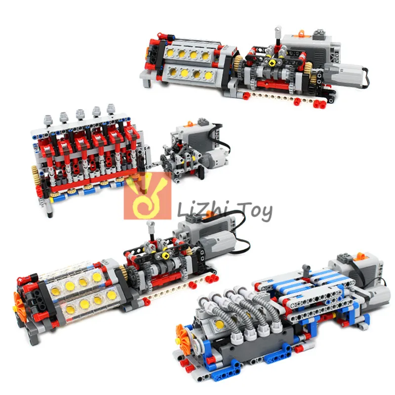 V42 Engine Technology Mechanical Group Engine V16 Cylinder MOC Brick Assembly Model Building Blocks Compatible with MOC Cars