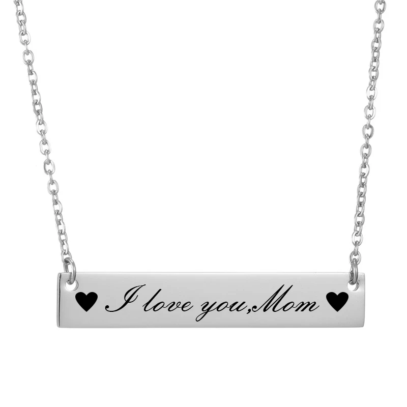 

I love you,Mom Heart Necklace ID Bar Custom Nameplate Necklaces for Women Name Letter Charm Mothers Valentine Day Gift Jewelry