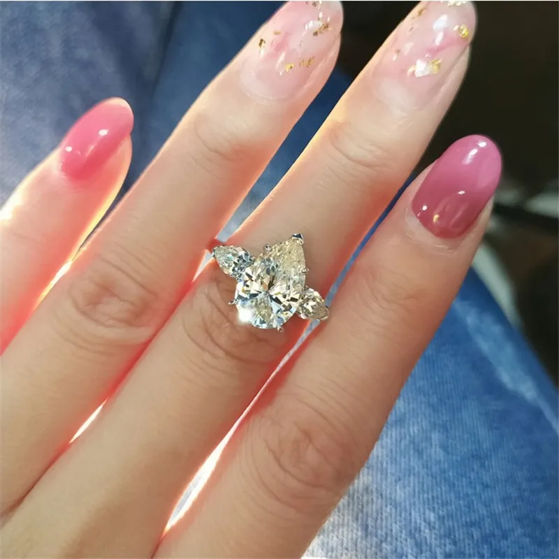 Water Drop 2ct Diamond Ring 925 sterling silver Jewelry Luxury Engagement Wedding band Rings for Women Bridal Party accessory