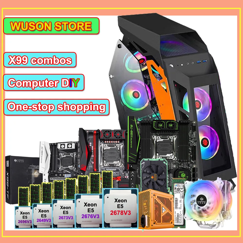 HUANANZHI X99-T8 마더보드 PC 케이스, 512G SSD 600W PSU CPU Xeon E5 2678 V3 CPU 쿨러 RAM 64G 1866 RECC 비디오 카드 RTX2060 6G