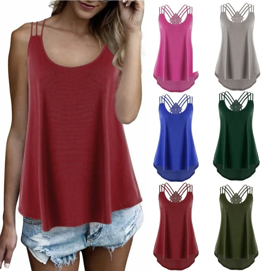 Hot Sale Women Casual Style V Neck Vest Tops Strappy Summer Beach Cami Tank Top Bandages Camisole Streetwear ropa de mujer топы