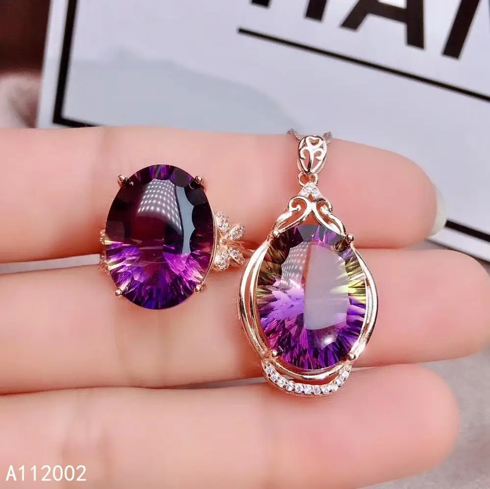 

KJJEAXCMY fine jewelry Ametrine 925 sterling silver women gemstone pendant set elegant hot selling