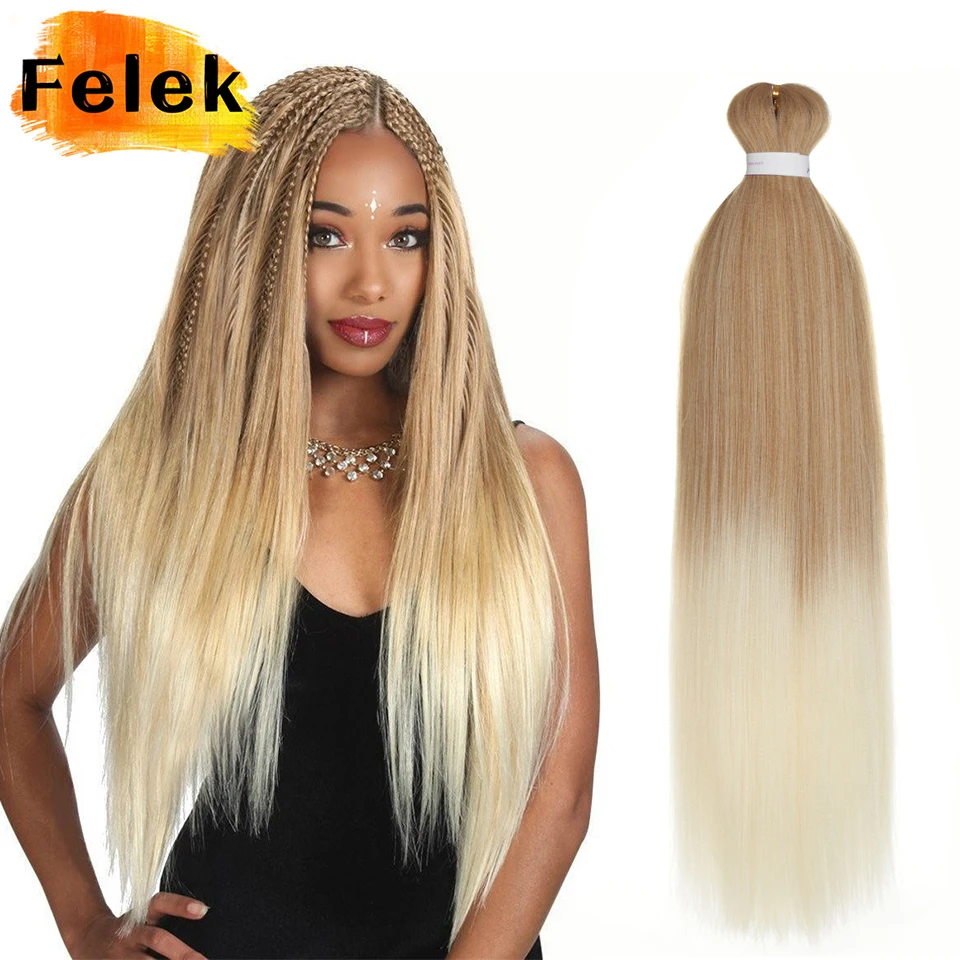 Extensiones de cabello trenzado de 26 ", pelo sintético, ombré, fibra resistente al calor, expresión preestirada