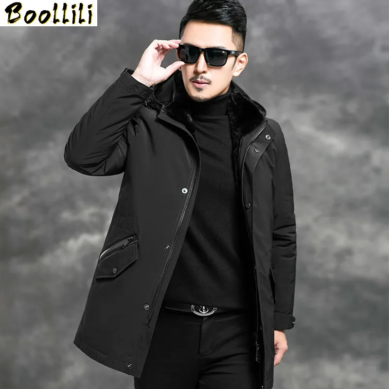 

New Boollili 2023 Parka Winter Jacket Real Fur Coat Men Mink Fur Collar Natural Rabbit Fur Liner Warm Parkas Man