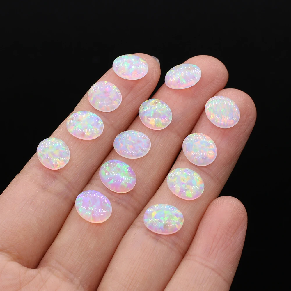 1pcs White Fire Opal Loose Stones Oval Shape Base Cabochon Created Opal Loose Beads For Jewelry Making DIY Pendant Accessories