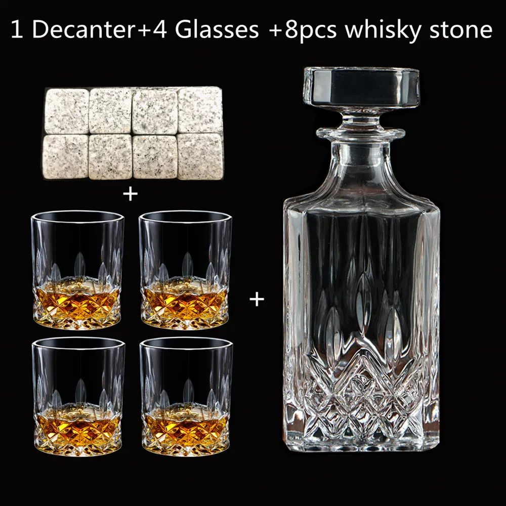 

European Style Whiskey Bottle Wine Set with Lid, Decanter, Wine Glasses, Whiskey Stone, Custom Packaging