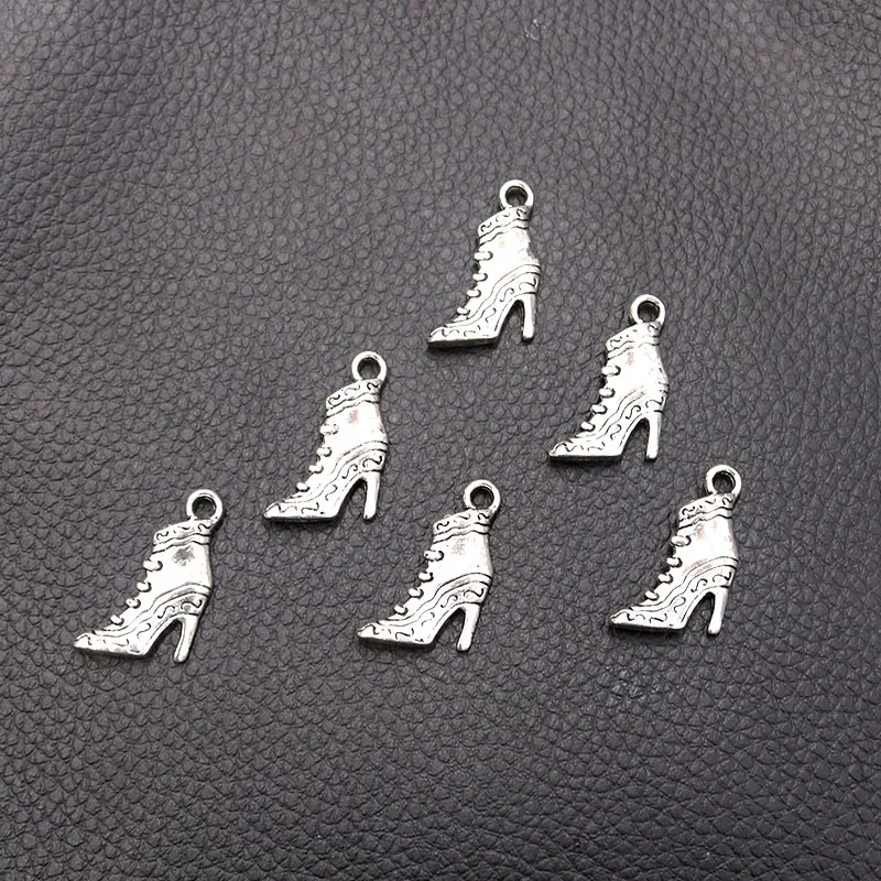 8pcs/lot Silver Plated High Heels Charm Metal Pendants DIY Necklaces Bracelets Jewelry Handicraft Accessories 24*15mm P457