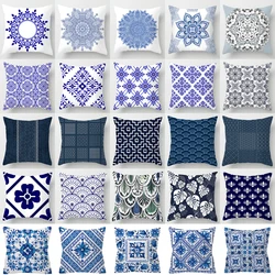 Blue White Porcelain Print Cushions Case Bohemian Style Mandala Geometry Pillows Case Modern Fashion Sofa Chairs Throw Pillows