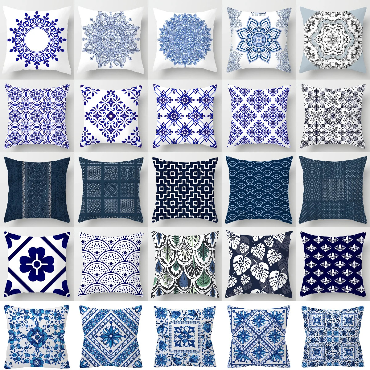 Blue White Porcelain Print Cushions Case Bohemian Style Mandala Geometry Pillows Case Modern Fashion Sofa Chairs Throw Pillows