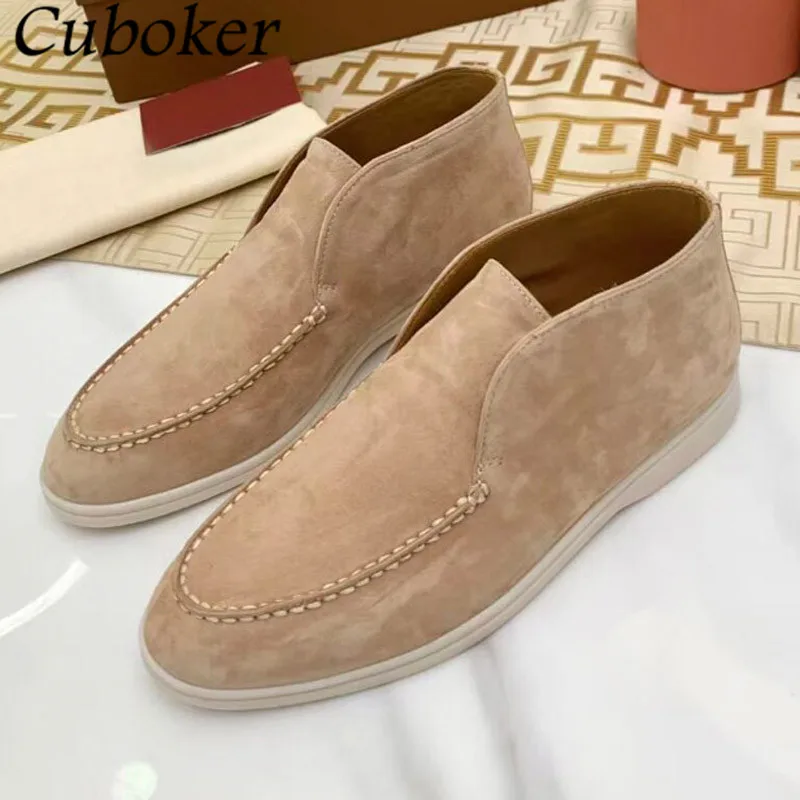 

Luxury Brand High Top Men Loafers High Quality Kid-Suede Slip On Male Mules Spring Summer Men Out Walking Shoes Zapatos Mujer