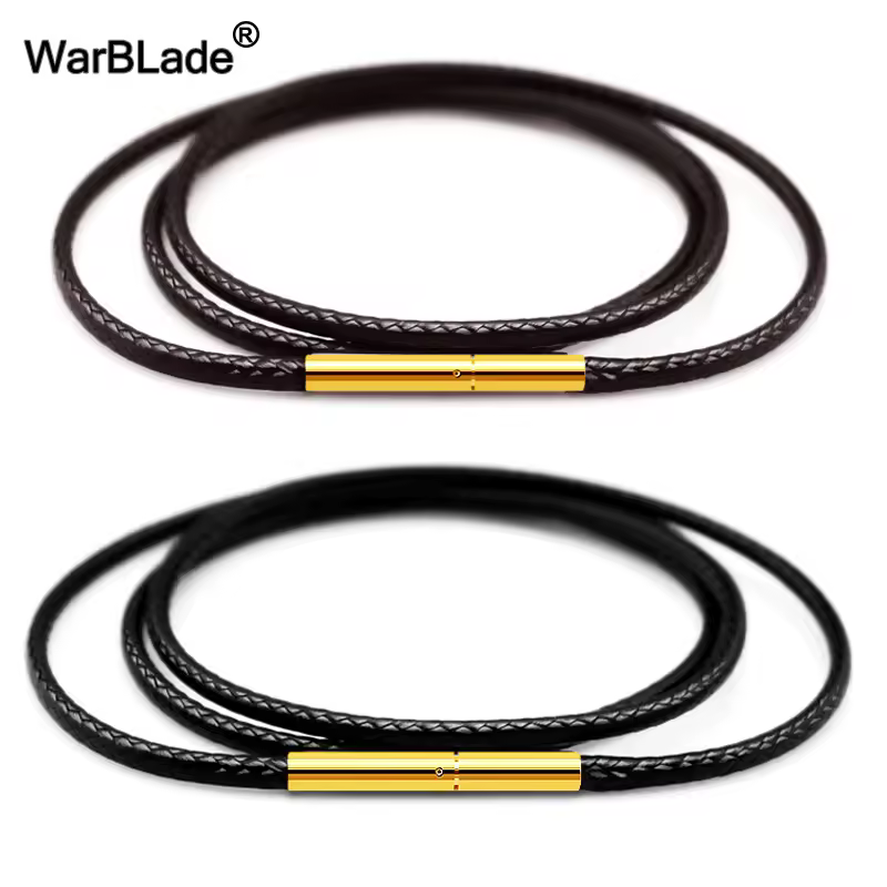 1-3mm Black Necklace Cord Leather Cord For Men Women DIY Necklace Jewelry Making Wax Rope Lace Chain With Stainless Steel Clasp