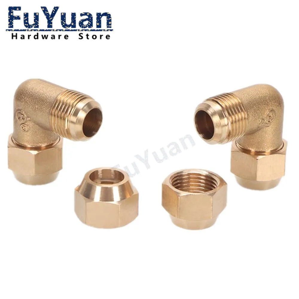 1pcs Flared Brass 90 degree Elbow Pipe Fittings 6mm 8mm 10mm 12mm Air Conditioning Extension Tool Connector Adapter