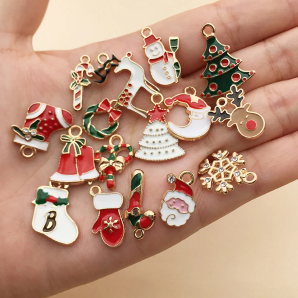 30 Pcs Christmas Pendant Christmas Element Oil Drop Pendant Cute Alloy Ornament For Headwear DIY Craft Sturdy And Durable