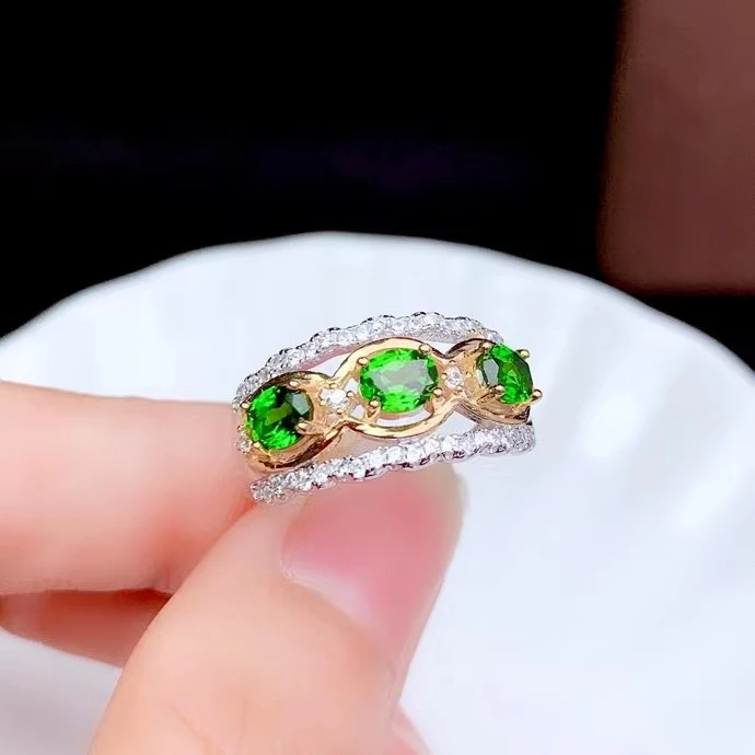 مجوهرات فاخرة من KJJEAXCMY مصنوعة من الفضة الإسترليني عيار 925 مرصعة بالديوبسيد الطبيعي للنساء خاتم جوهرة رائع قابل للتعديل يدعم الكشف #2