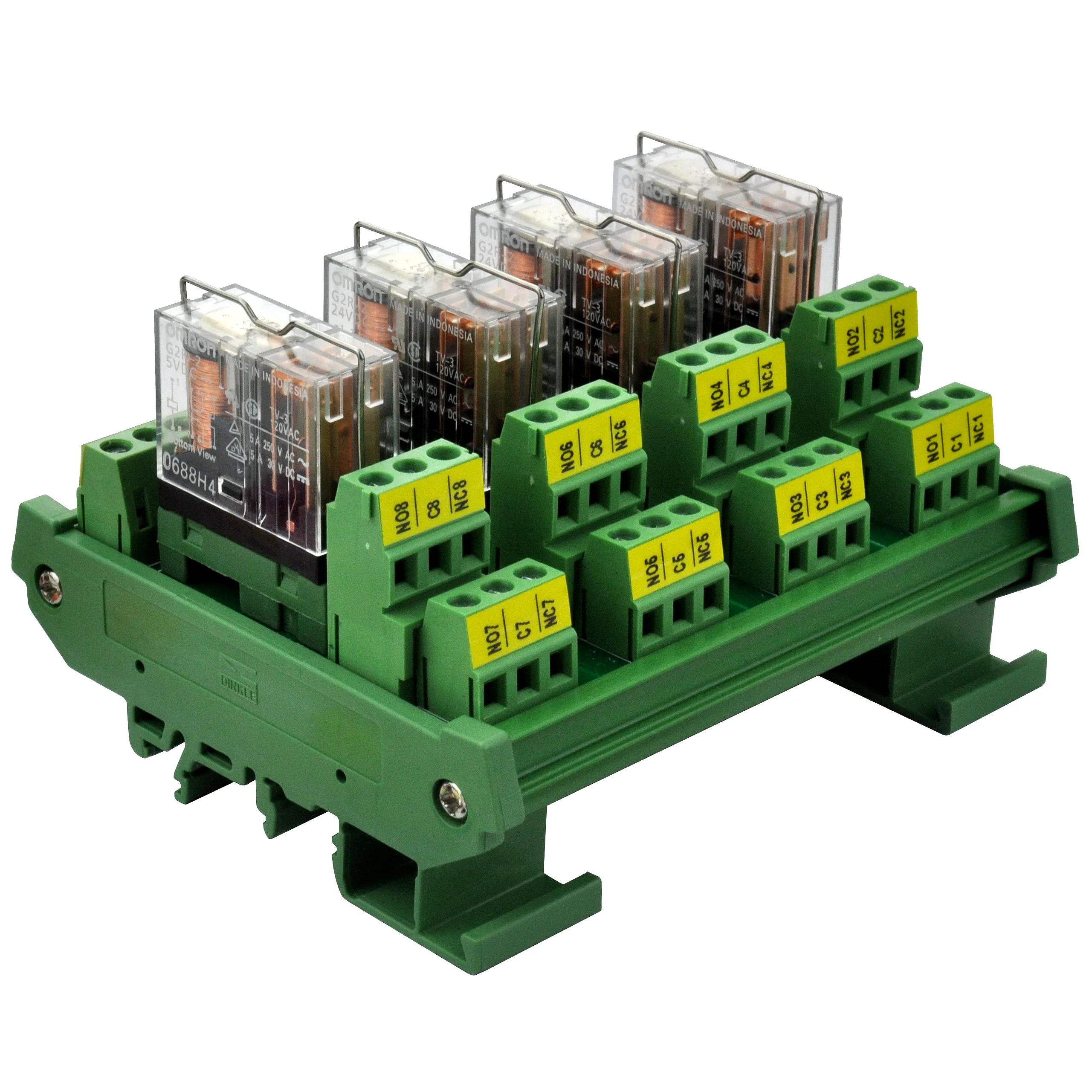 

ELECTRONICS-SALON DIN Rail Mount AC/DC 5V Control 4 DPDT 5Amp Pluggable Power Relay Interface Module.