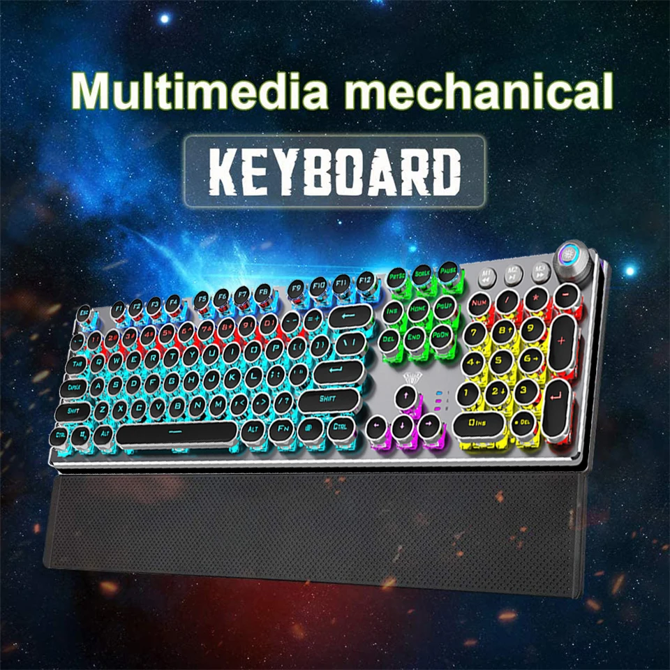 AULA Rotondo Keycap Gaming Tastiera Meccanica Blu Nero Rosso Marrone Interruttore Anti-Le Immagini Fantasma USB Wired Retroilluminazione A LED Della Tastiera per PC