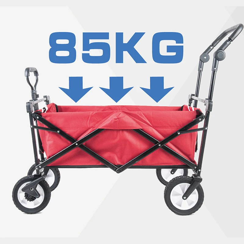 Foldable Kids Wagon With Removable Canopy, Outdoor Cart With Rubber Wheels, Twins Stroller With Adjust Handle For Camping Beach