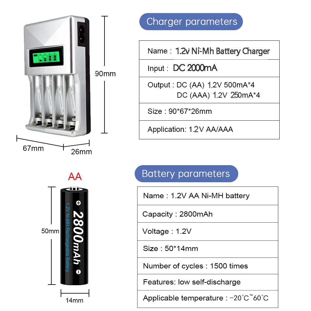 AJNWNM 1.2V Ni-MH AA สำหรับไมโครโฟนแบตเตอรี่ AA