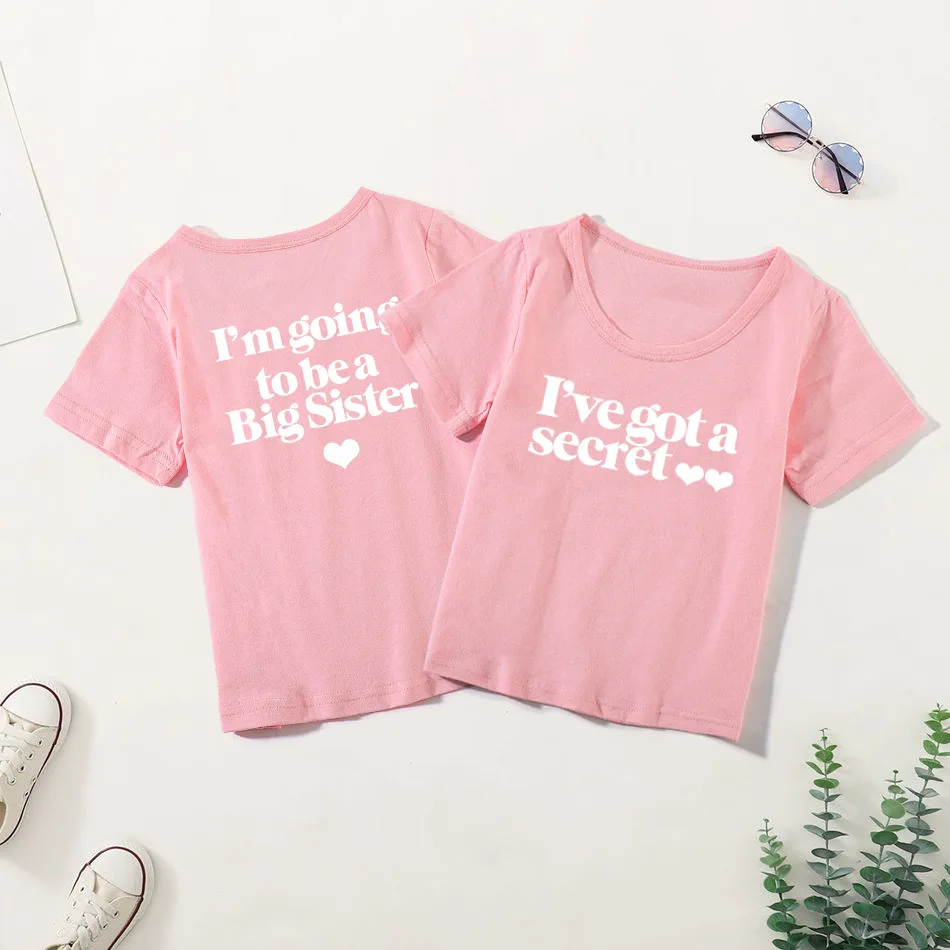 I'm going to be a big Brother Sister Summer Baby Kids Girl Short Sleeve T-shirt Clothes Cotton I've Got a Secret Child Birthday