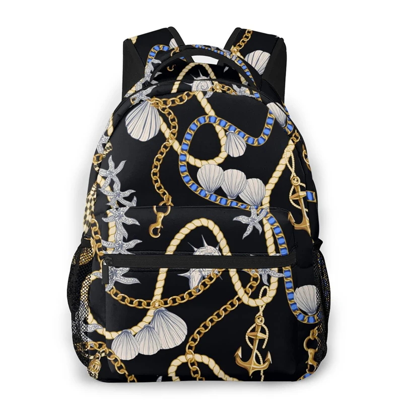 WHEREISART Women Backpack With Multiple Using Children Female School Bag Girls Mochila Black Mujer Golden Baroque Pattern 2021