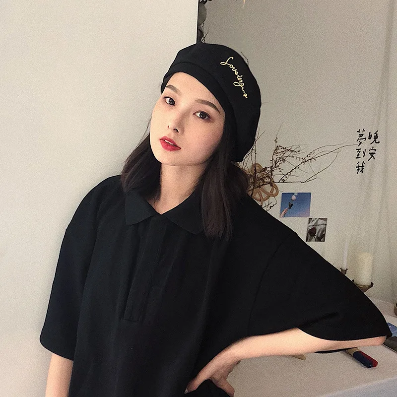 K97 Women Hat Beret Letter Embroidery Four Seasons Japanese British Fashion Retro Painter Cap Wild Octagonal Hat Casual Hat