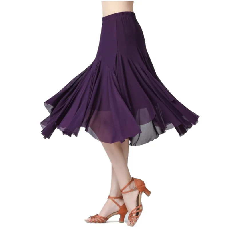 Langer Rock aus Netzstoff mit unregelmäßigem Saum, moderner Walzer, nationaler Standard, Tanzkleidung, Spleißen von großen Saum, Tanzen, Bühnenpraxis