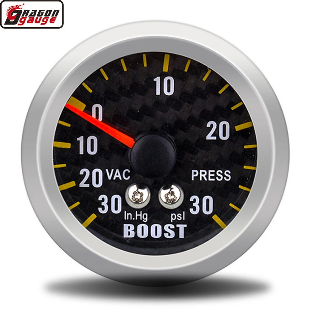 Dragon 52mm  Carbon Tattoos Auto Car Turbin Turbo Boost Meter Pointer -30-30 Inch  Vacuum Press Gauge