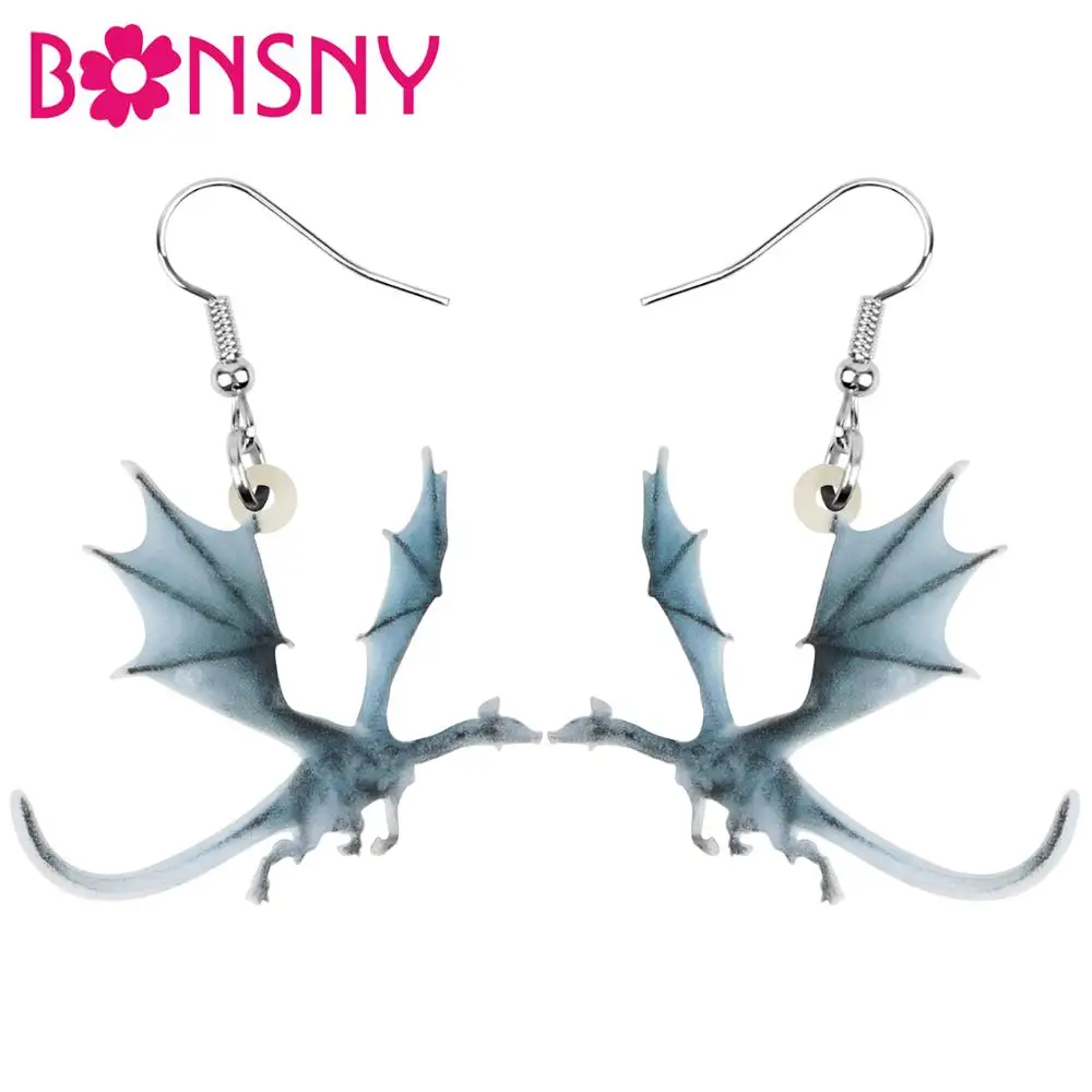 Bonsny Acrylic Anime Dinosaur Dragon Earrings Animal Drop Dangle Jewelry For Women Girl Teen Kids Charm Hot  Gift Sale Accessory