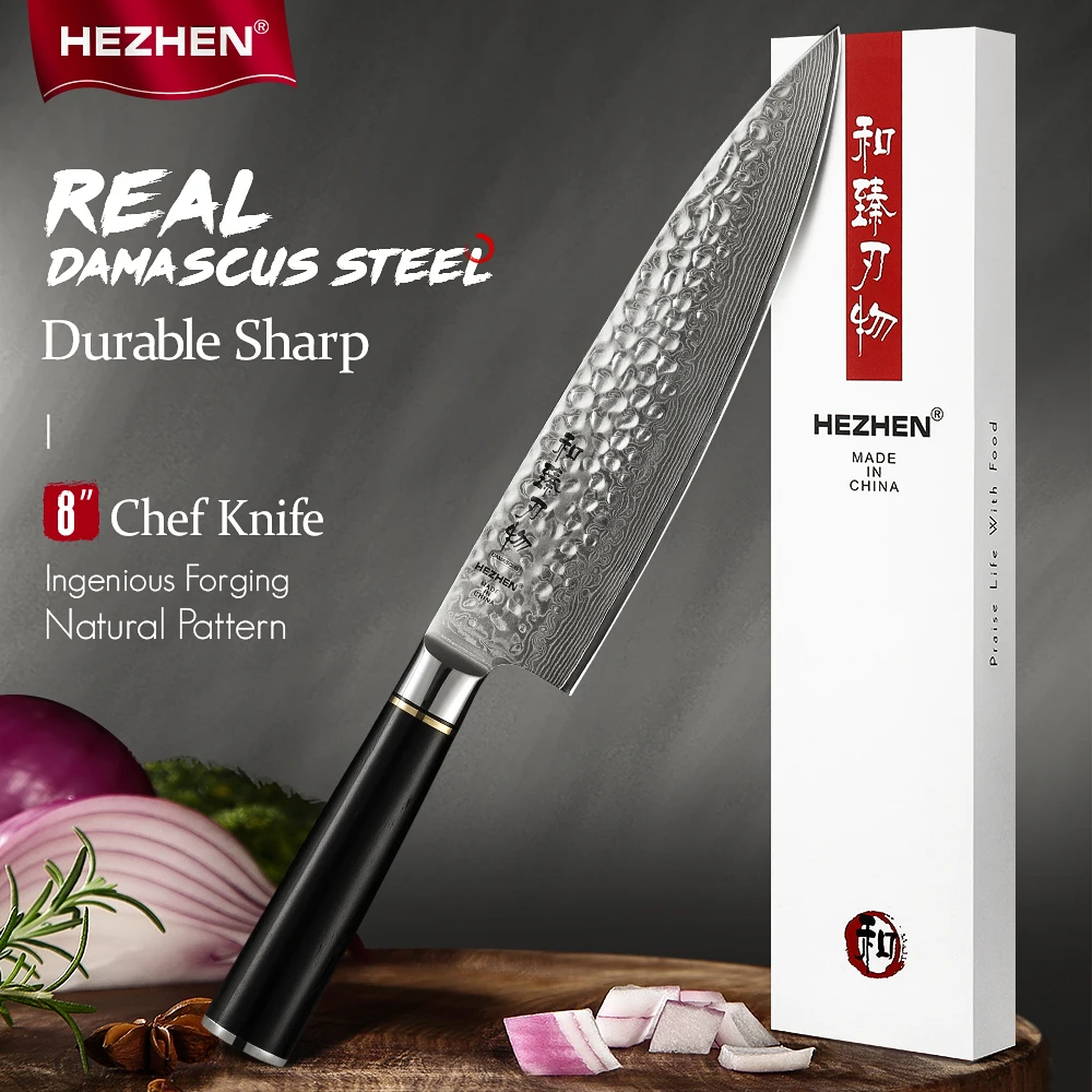 HEZHEN 8\' inch Professional Japanese Chef Knives High Carbon  Sharp Blade Damascus Steel Cook Knife Slicing Kitchen Knife