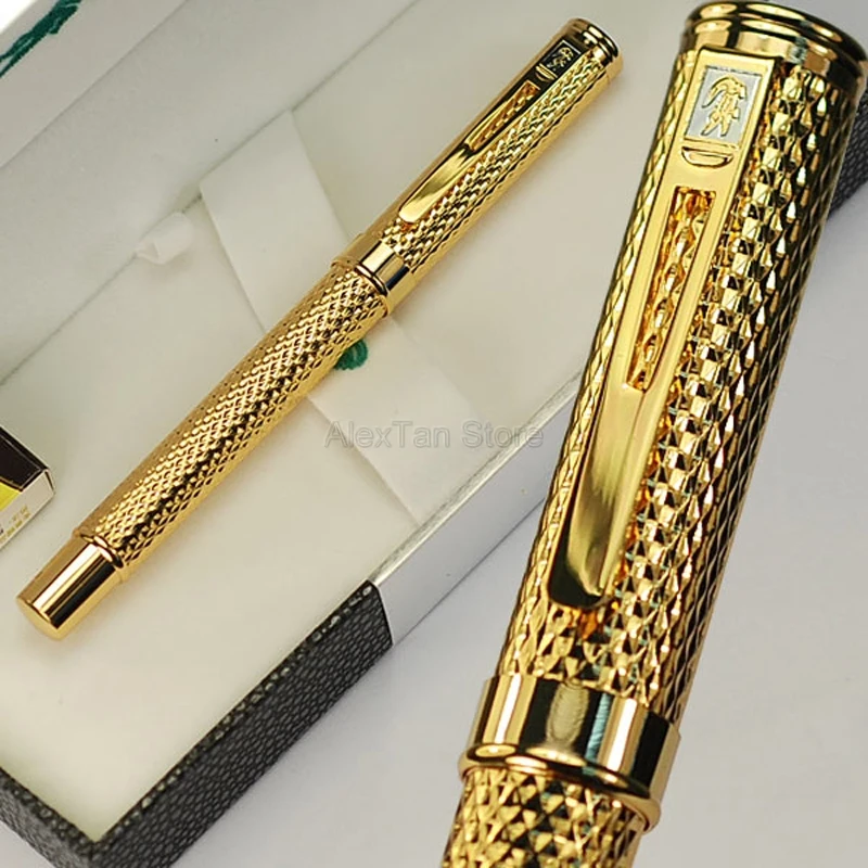 Crocodile 218 Fully Metal High Grade Fountain Pen, Beautiful Ripples Pettern Silver & Golden Color Gift Pen For Office & Home