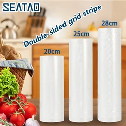 SEATAO High quality Double-sided textured Kitchen Food Vacuum Bag food Fresh Long Keeping storage Packaging Roll20/25/28cm*500cm