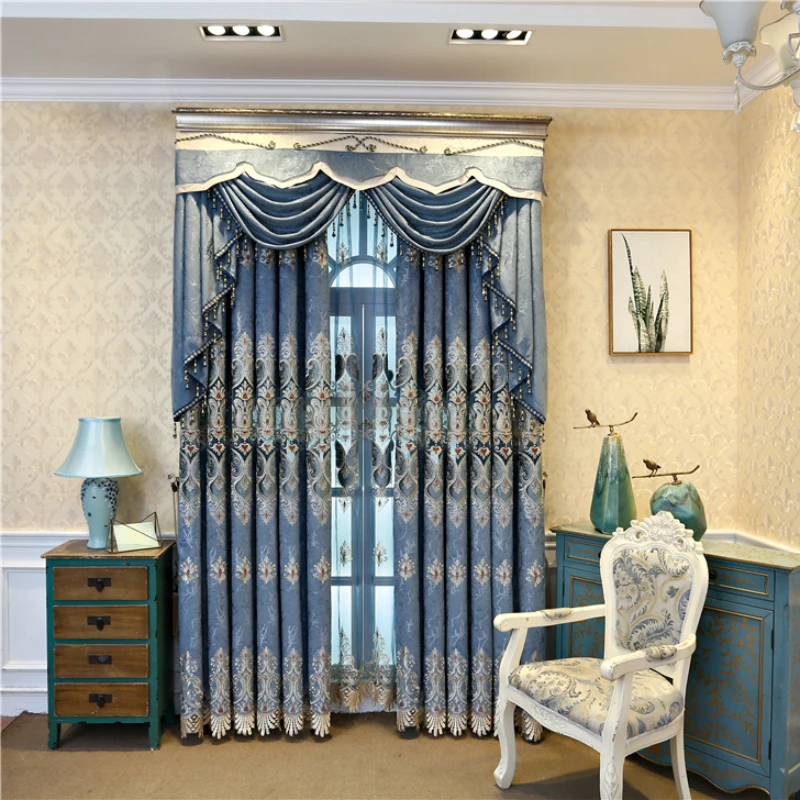 

European and American luxury embroidered villa decorative curtains bedroom living room kitchen high-quality custom curtains