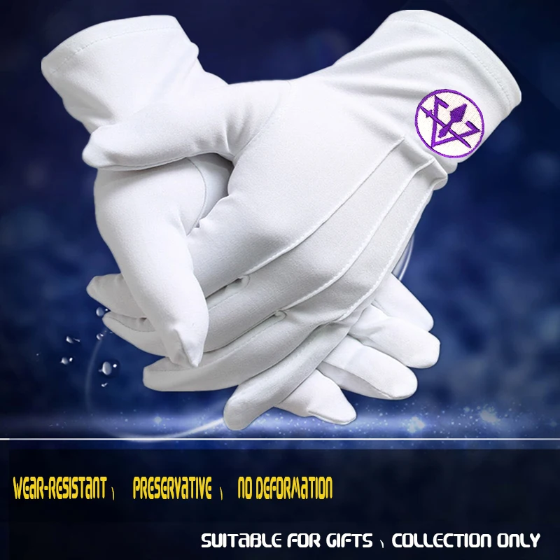 Royal Temple Master Masonic Embroidery High-Quality Polyester Gloves-[White]