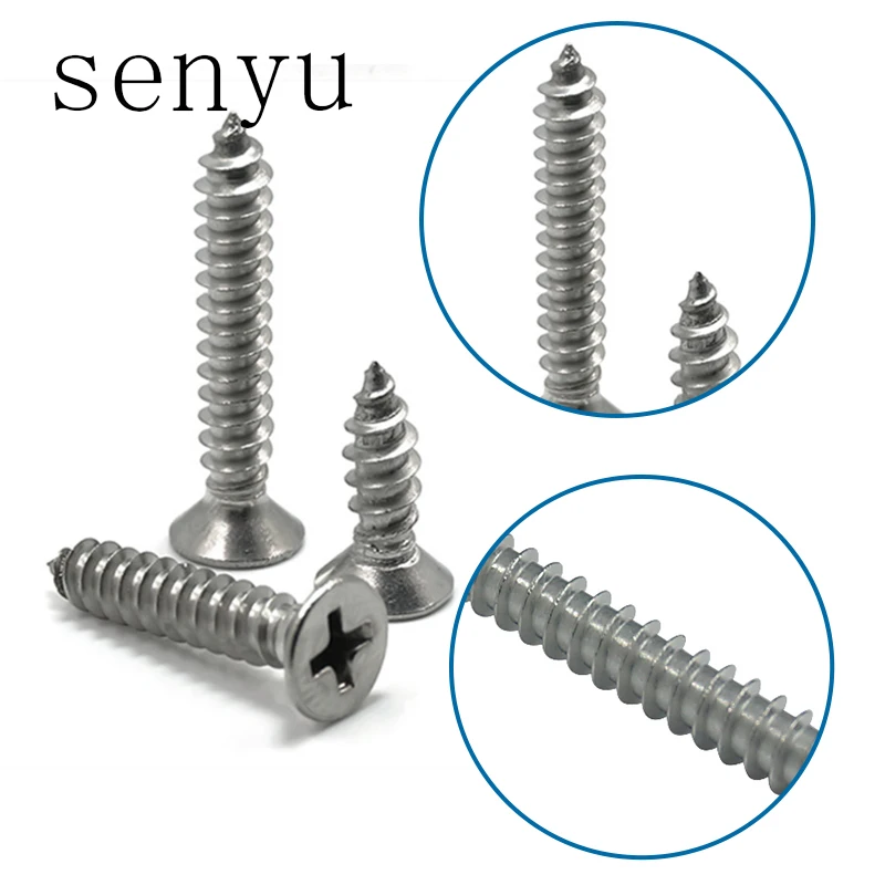 senyu 304 Stainless Steel M3 Cross Recessed Flat Head Screws counter-sunk  Phillips Self-tapping Wood Screws