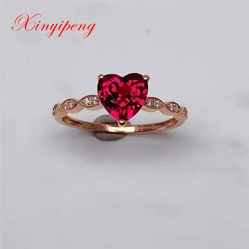 

Xin Yipeng real 18K rose gold inlaid diamonds natural garnet ring fine anniversary gift jewelry for women