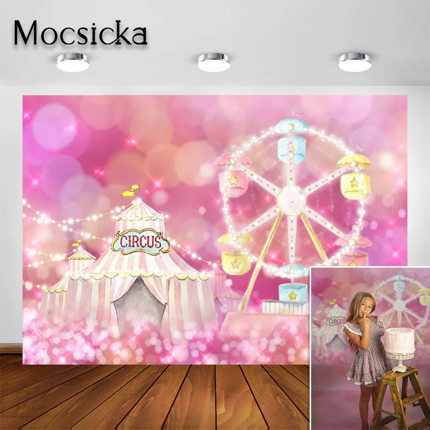 Mocsicka Circus Photography Backdrop Circus Tent Ferris Wheel Newborn Baby Birthday Baby Shower Background Party Decoration