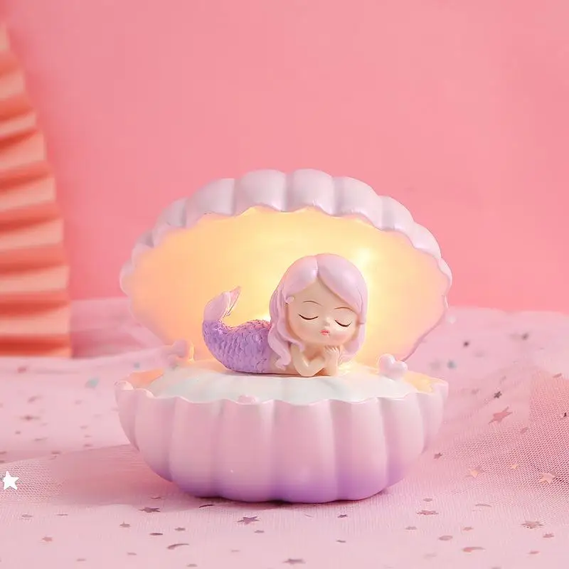 1pc Mermaid Night Lamp Shell Small Night Lamp Ornament Girl Dream Shell Lamp Fairy Nightlight Night Lamp Crafts Children Sleep