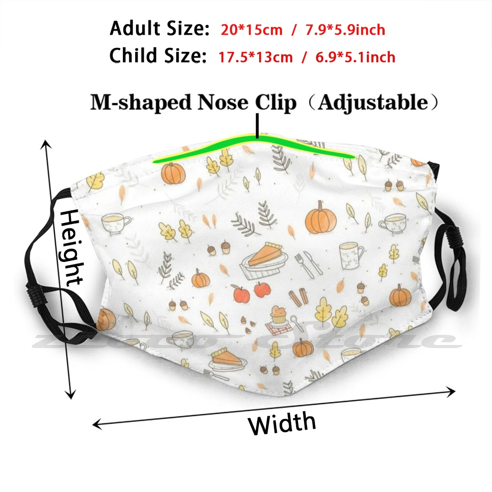 Autumn Aesthetic Washable Trending Customized Pm2.5 Filter Mask Autumn Fall Pie Pumpkin Pumpkin Pie Picking Leafs