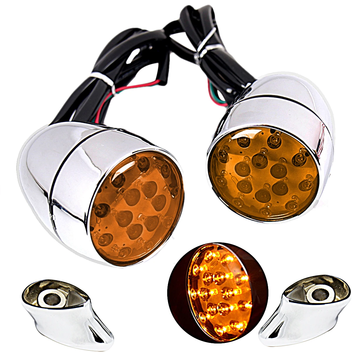 

Rear Chrome Orange Turn Signals Indicators LED Lights With Short Brackets For Harley Sportster XL 883 1200 48 Dyna Softail