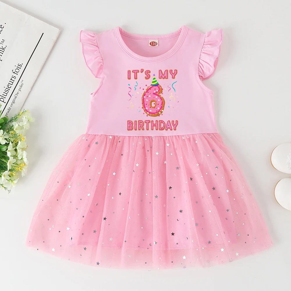 Baby Girl 1-6 Year Dress Cute Donut Number Birthday Outfit Girl Baby Dress Summer Clothes Kids Girl Party Tutu Outfits Dresses